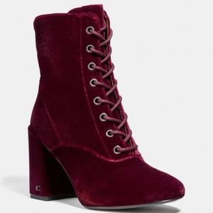 NWOT Velvet Wine Coach Lace Up Booties!